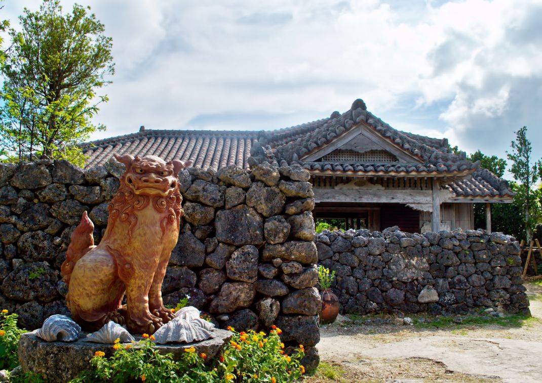 Okinawan traditional red brick tiled roof houses, Taketomi island