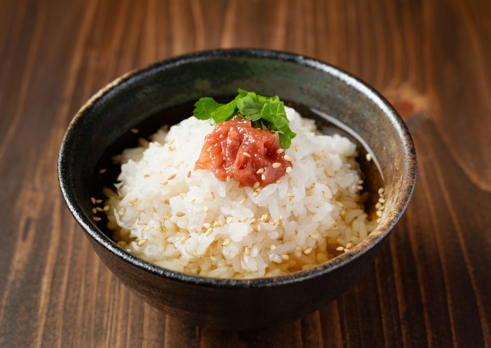 Umeboshi pickled plum on top of rice bowl