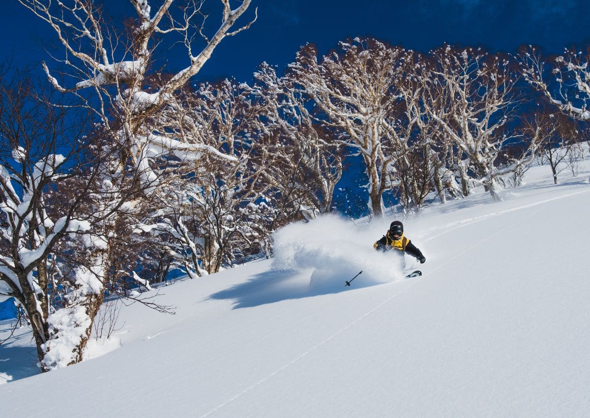 Skier in Geto Kogen ski resort, Iwate
