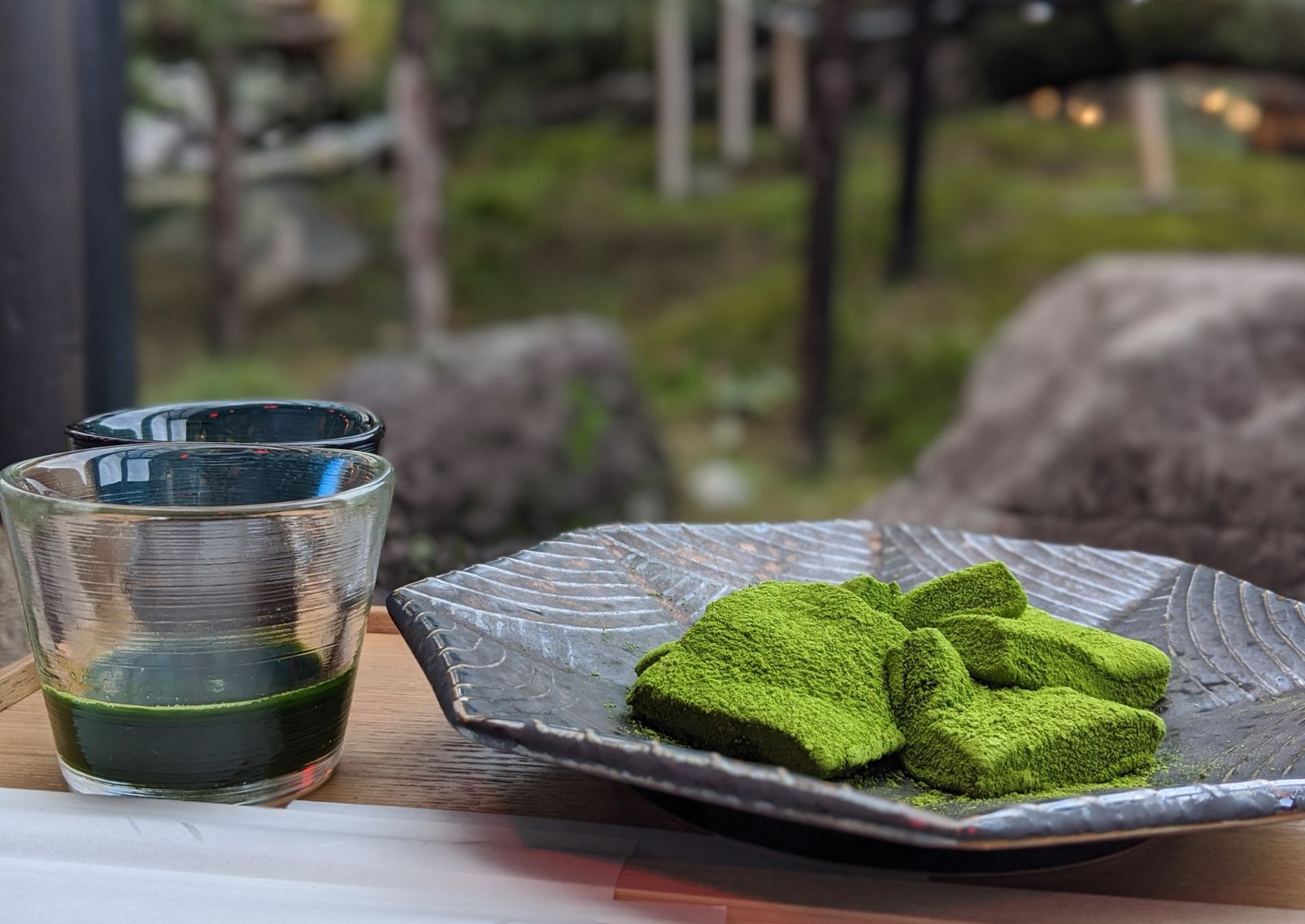  Japanese uji matcha green tea with warabi mochi, Uji, Japan