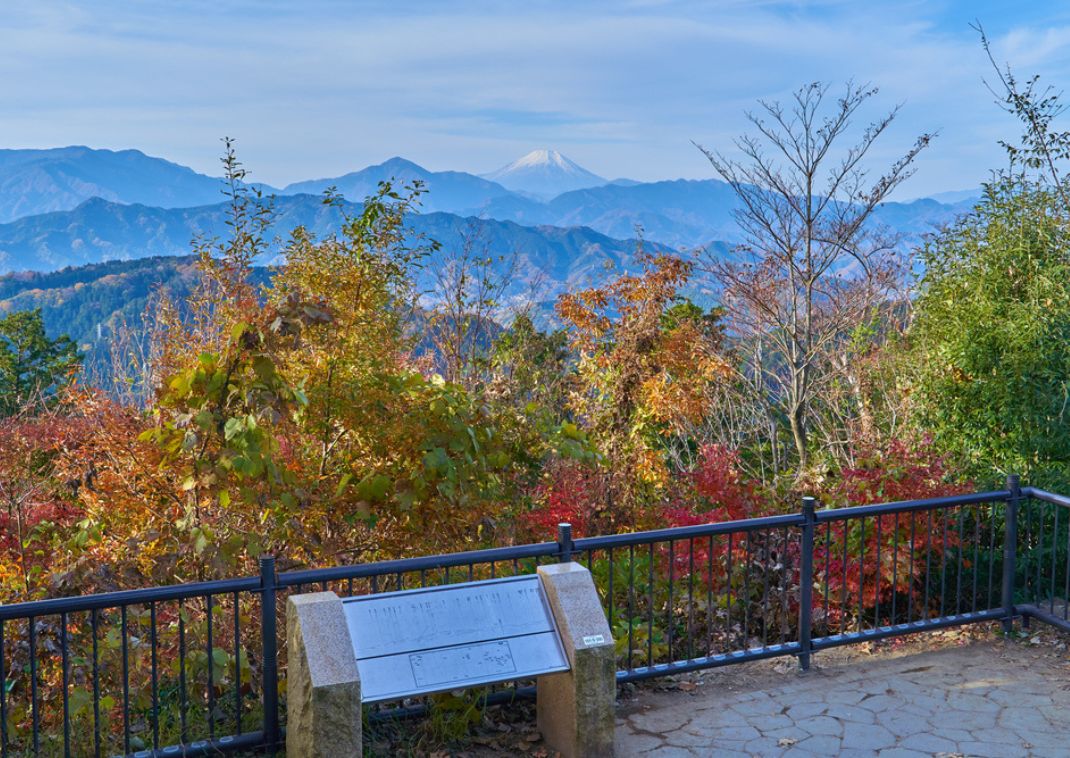 View of Mt. Fuji from Mt. Takao summit in Hachioji, Tokyo, Japan