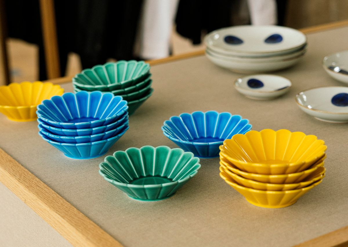 Colourful ceramics on display at the Tokyo Sense pop-up store in Paris