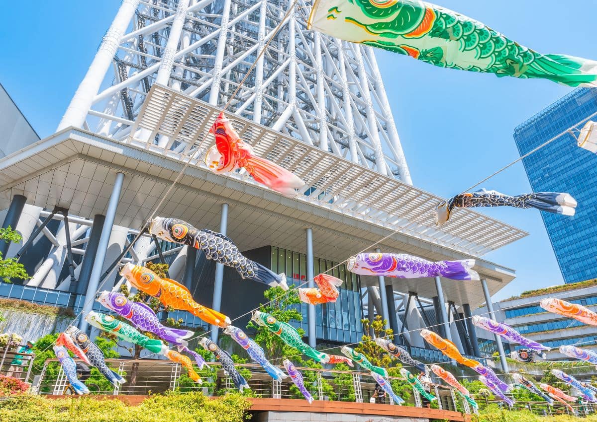 Children’s day koinobori decorations at Tokyo Skytree Town, Tokyo