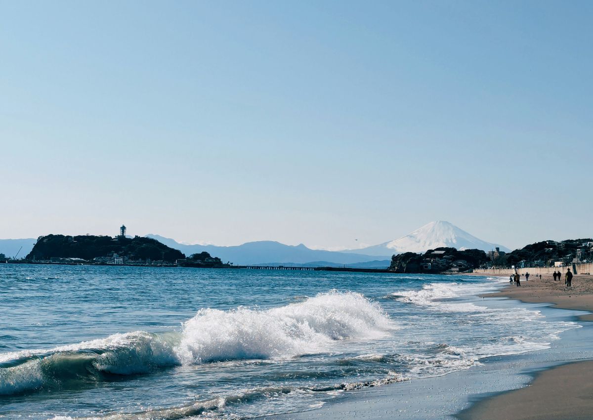 View of Fuji and sea from Kamakura