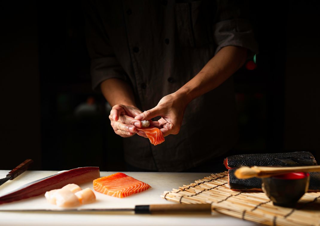 Chef preparing Japanese food sushi, Japan