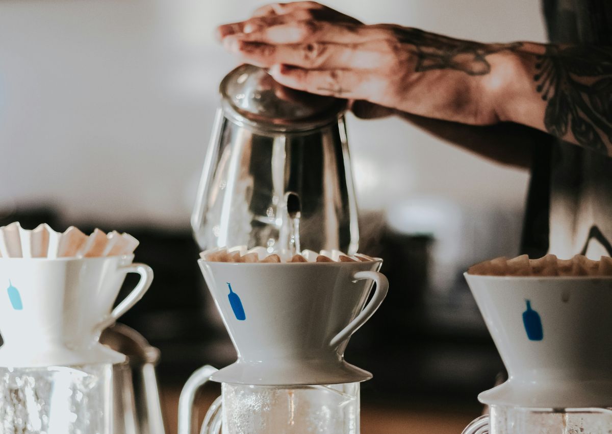 Making paper filter pour-over coffee in Blue Bottle Coffee