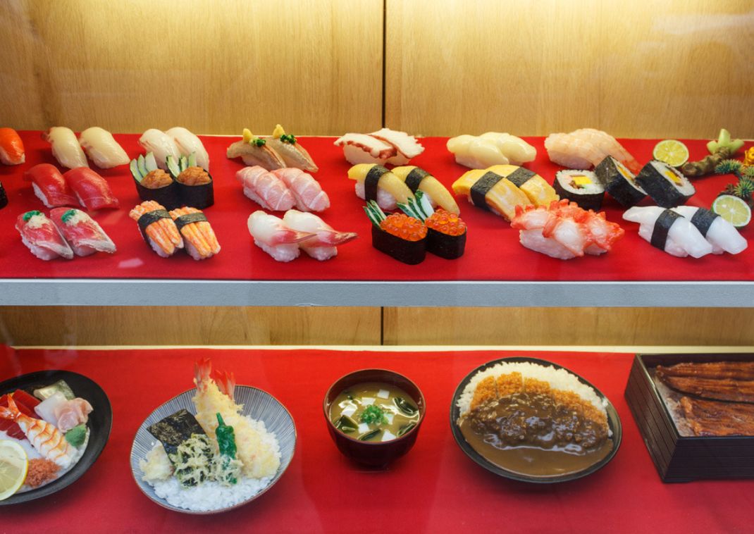 Fake food displayed outside a restaurant in Japan