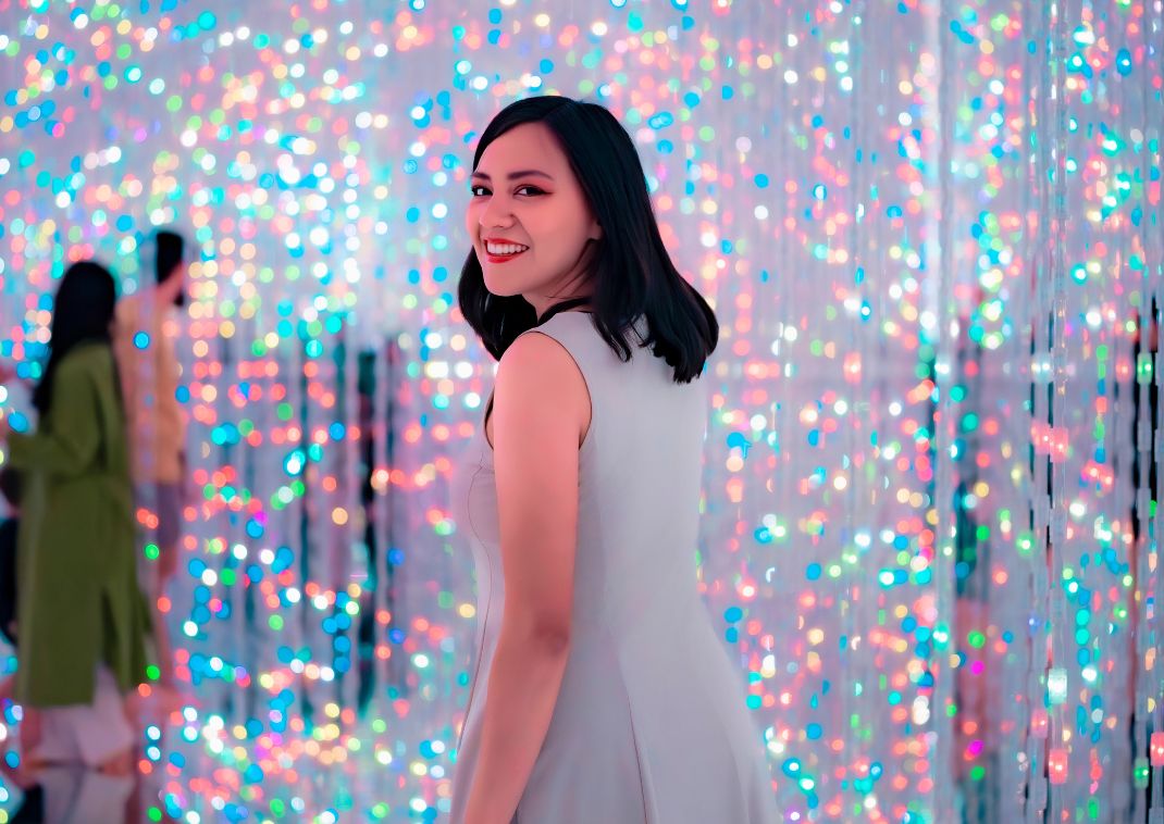 Woman at teamLab Borderless art installation in Tokyo