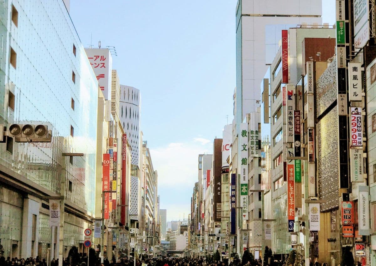 People shopping around in Ginza, Tokyo