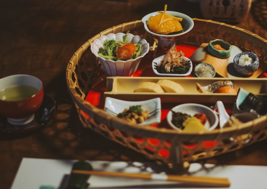 Traditional Japanese ryokan dinner