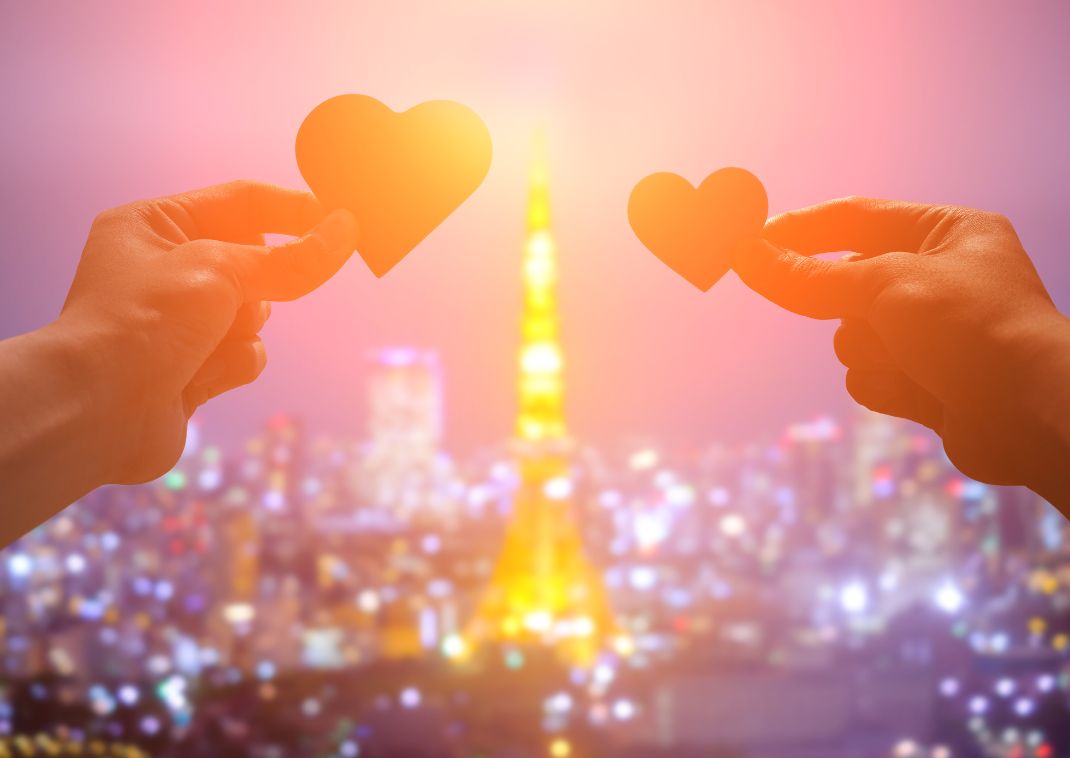 Romantic hearts in front of Tokyo Tower, Japan