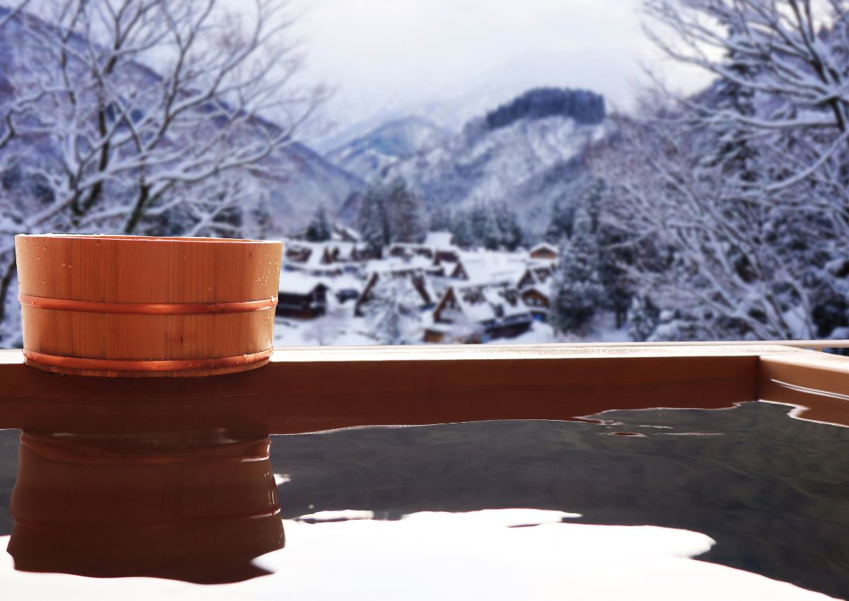 Hot spring in winter, Japan