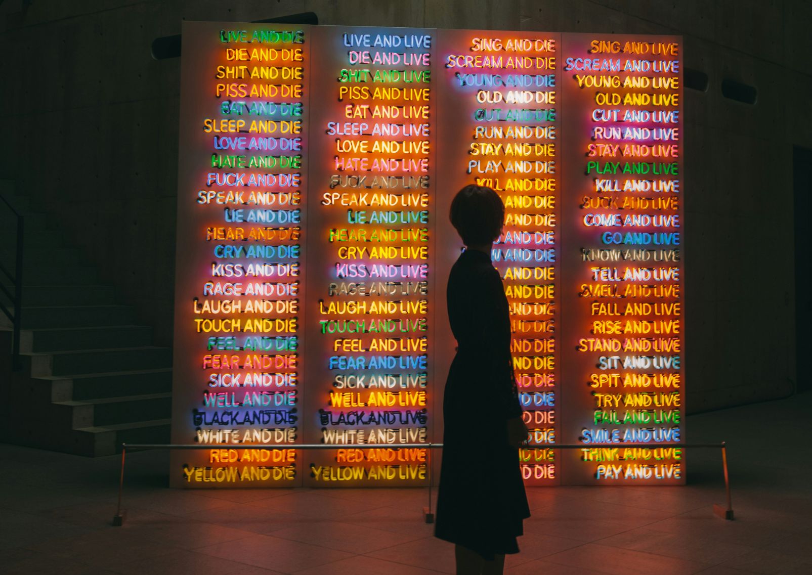 Person standing in front of an artwork in Benesse House Museum on Naoshima Islan, Japan