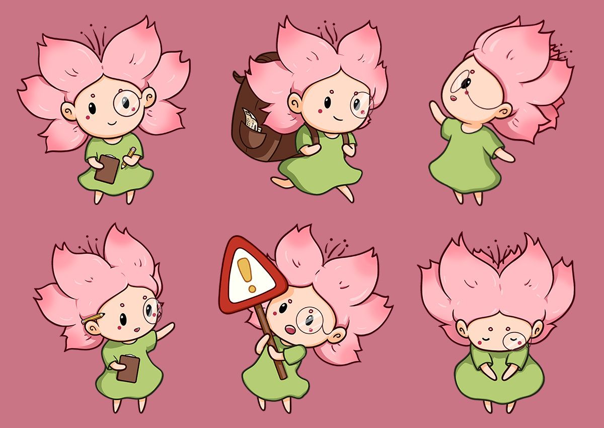 Six versions of Mono-chan mascot