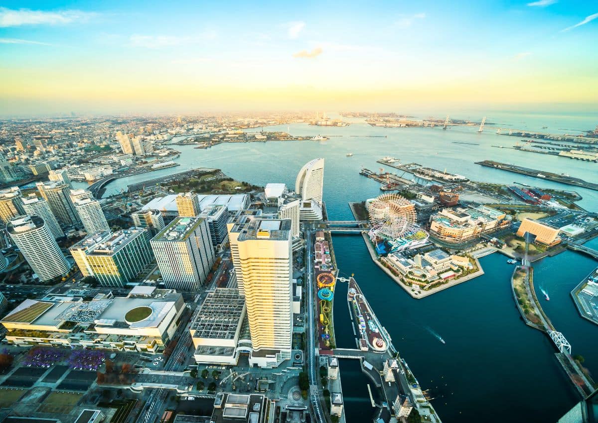 Yokohama’s Minato Mirai district aerial view