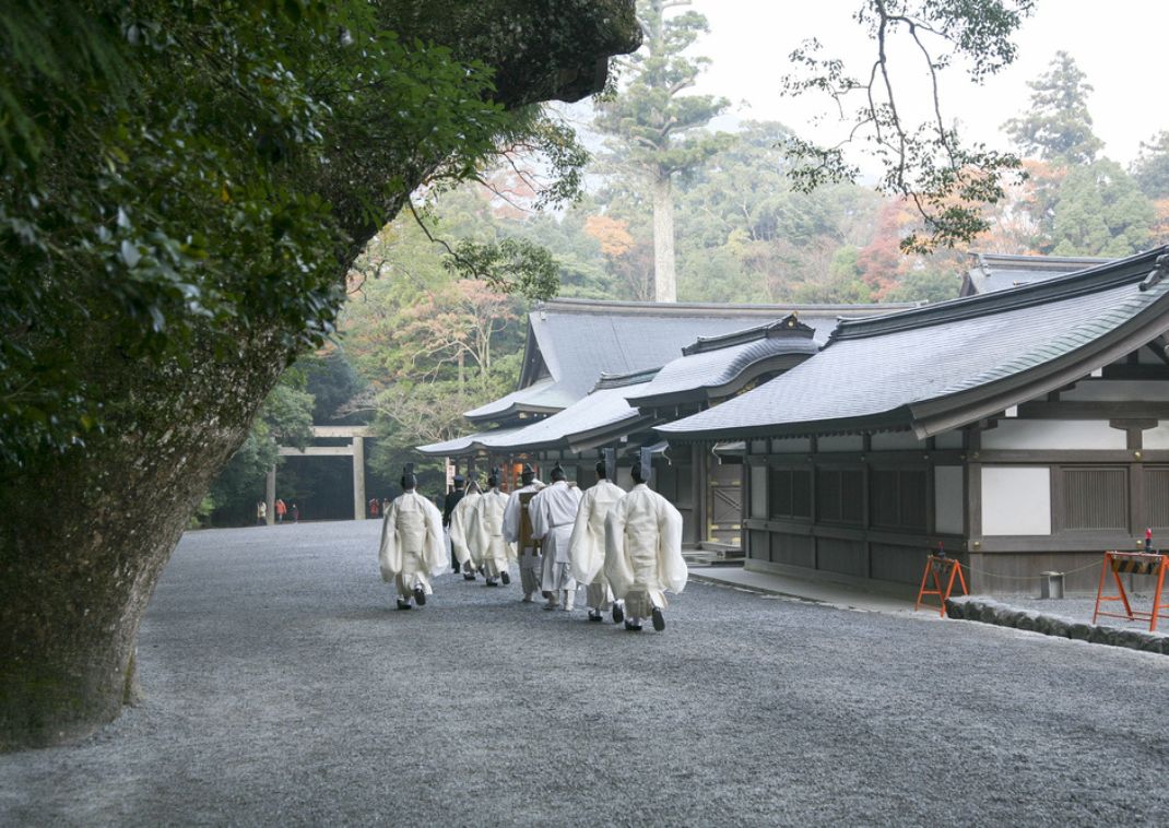 Shinto priests in Ise Shrine, Japan