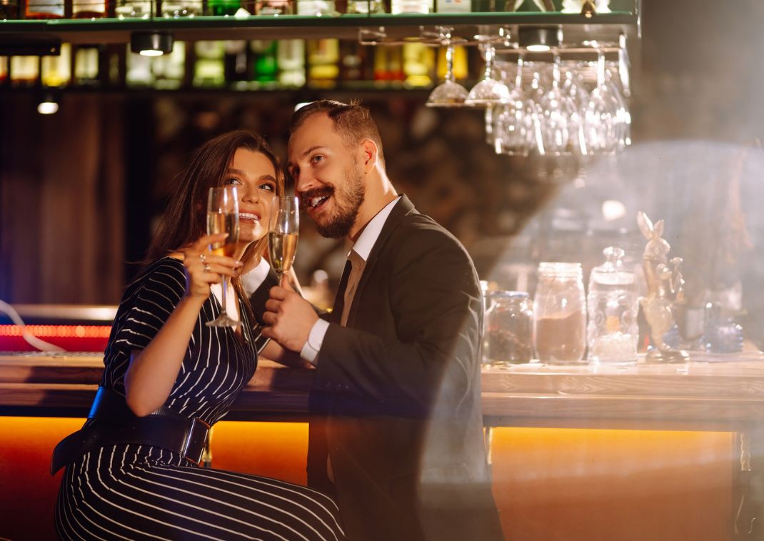 Couple in a bar having a romantic drink in Japan