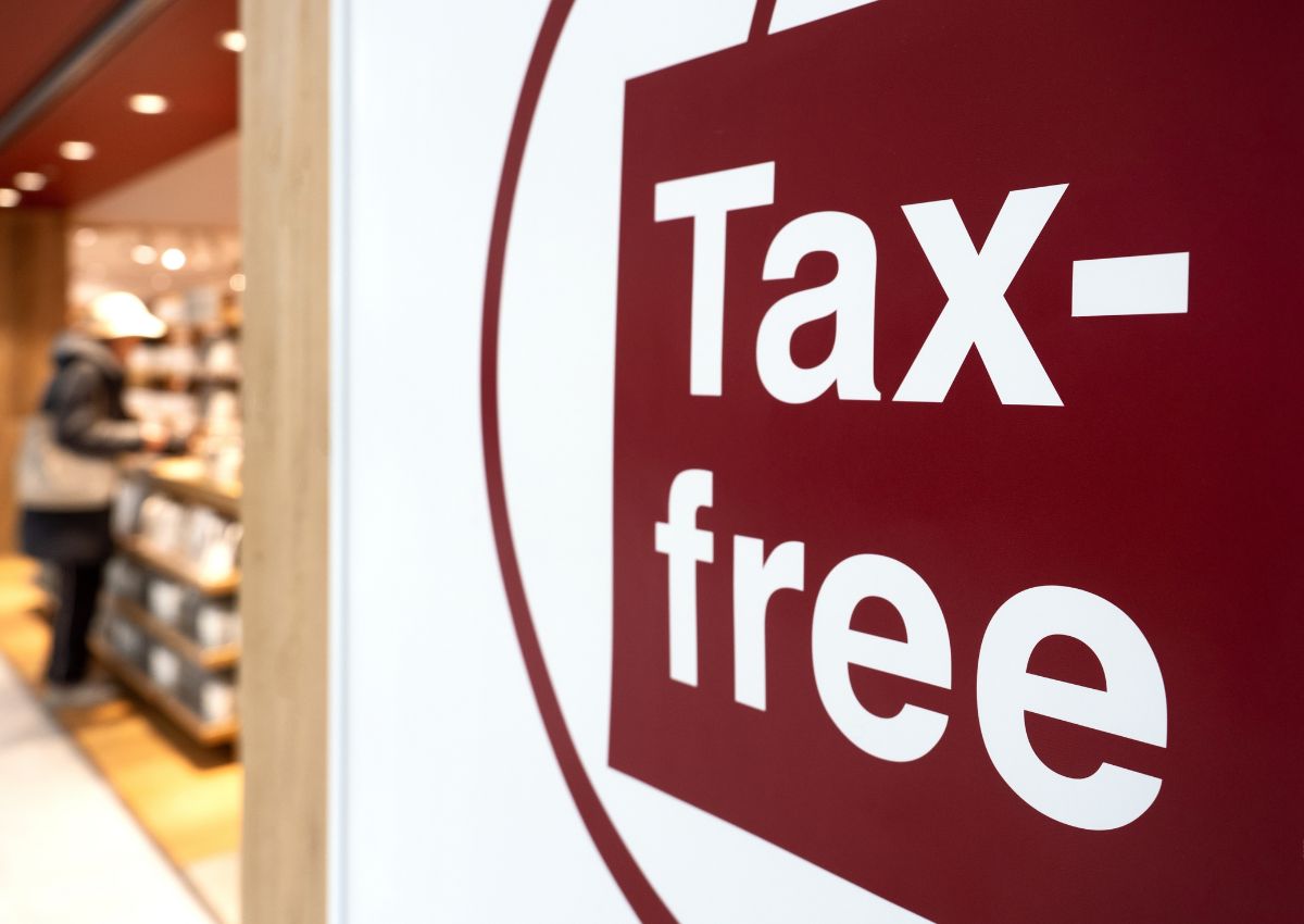 A tax-free sign at a general store