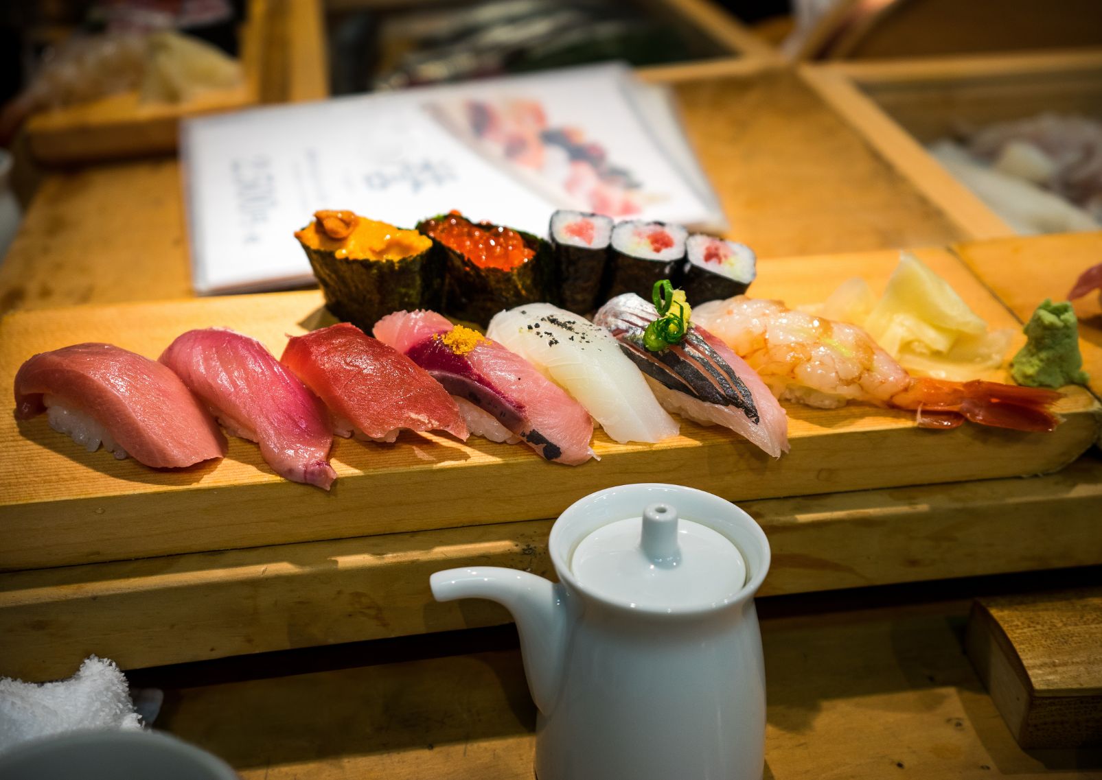 Fresh sushi at Tsukiji Market, Tokyo