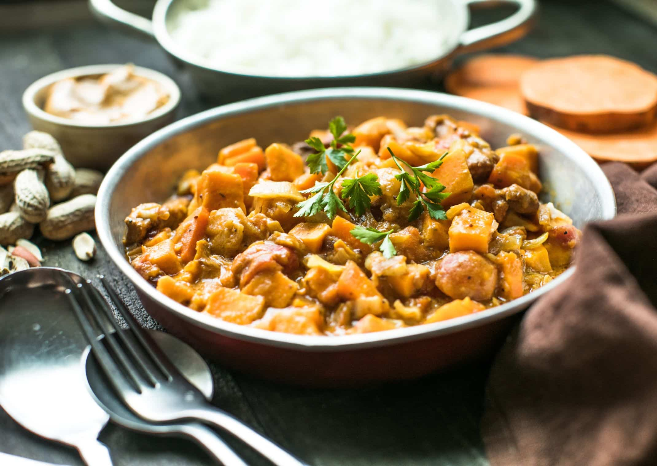 Nigerian okra stew and rice-cake yam