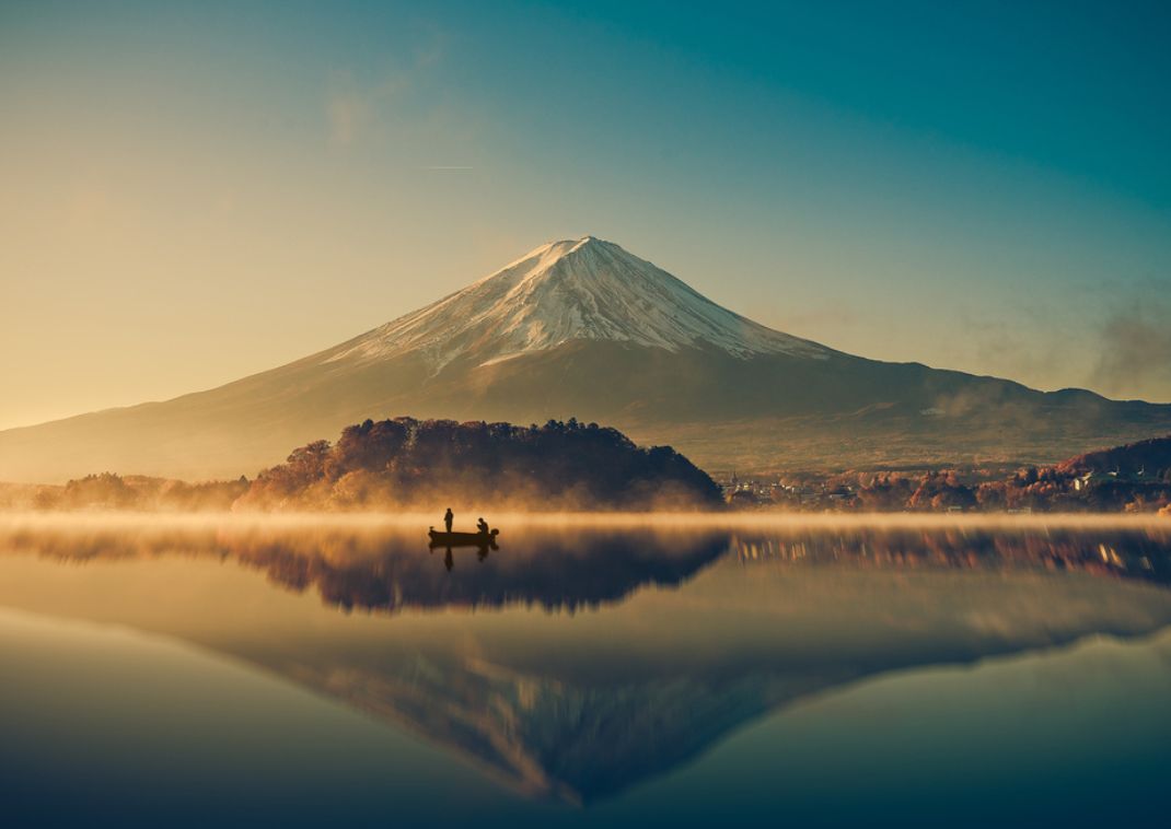 View of Mt Fuji with lake, Japan