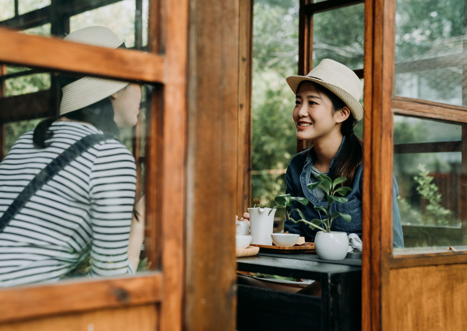 Tourists in a tea house, Tokyo, Japan