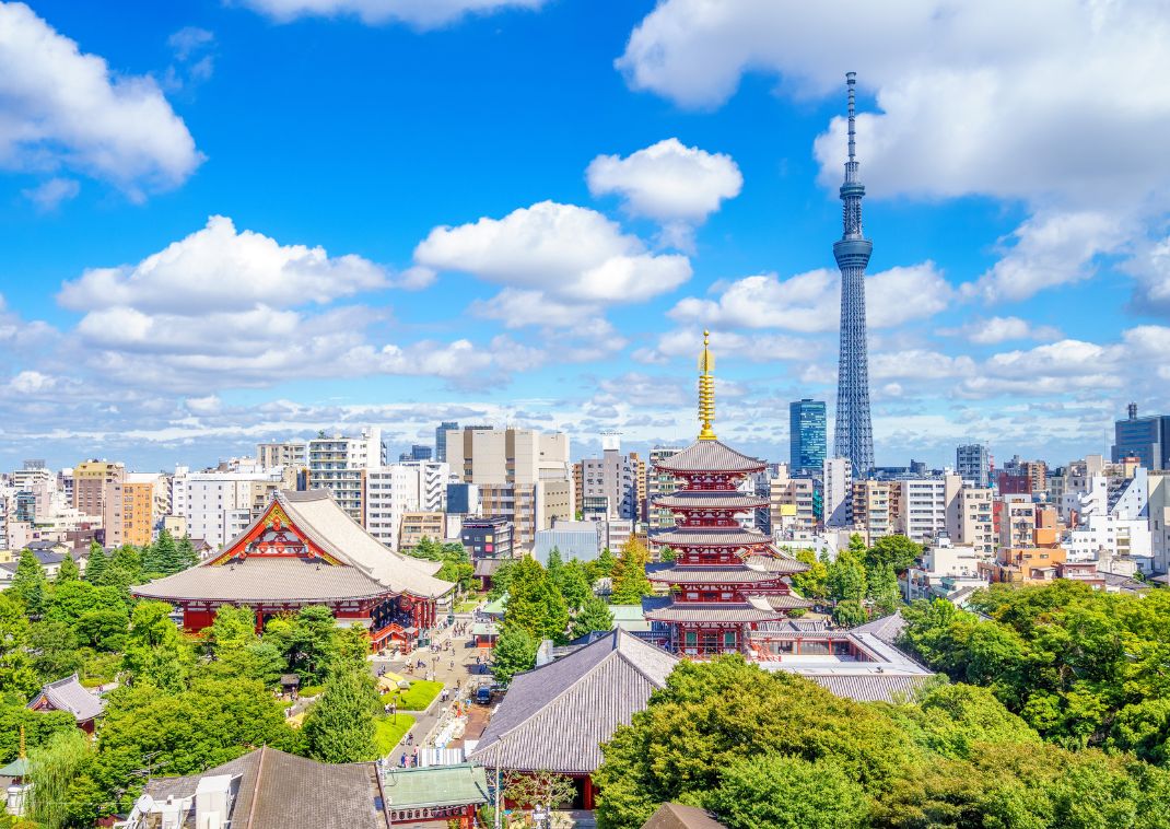 Aerial view of tokyo city with Sensoji temple