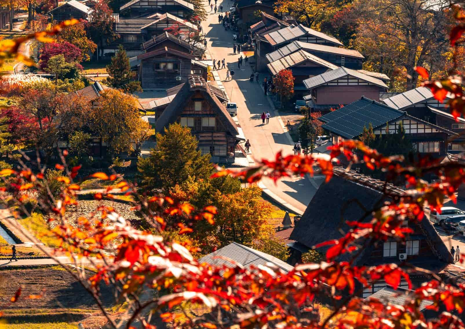 Shirakawa ancient village under autumn scenery