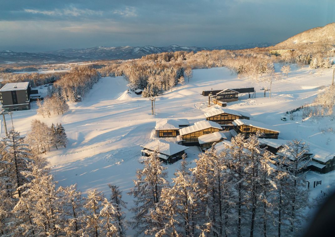 View of hotels on the mountain of Niseko, Hokkaido, Japan