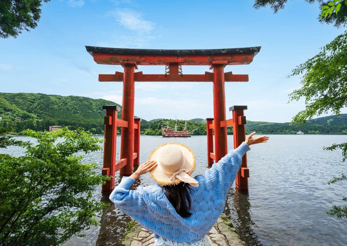 Woman at Peace Torii in Hakone