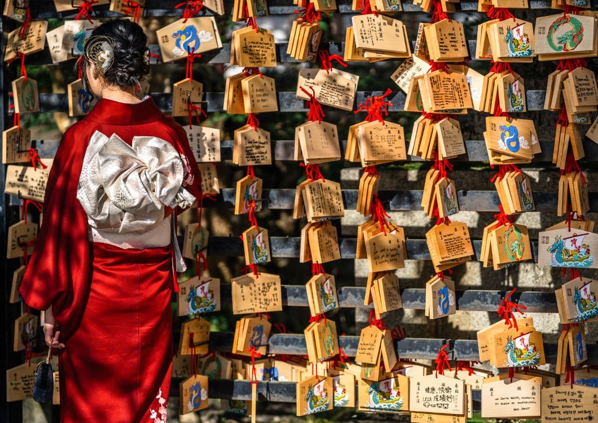 Girl in Kimono at Japanese shrine