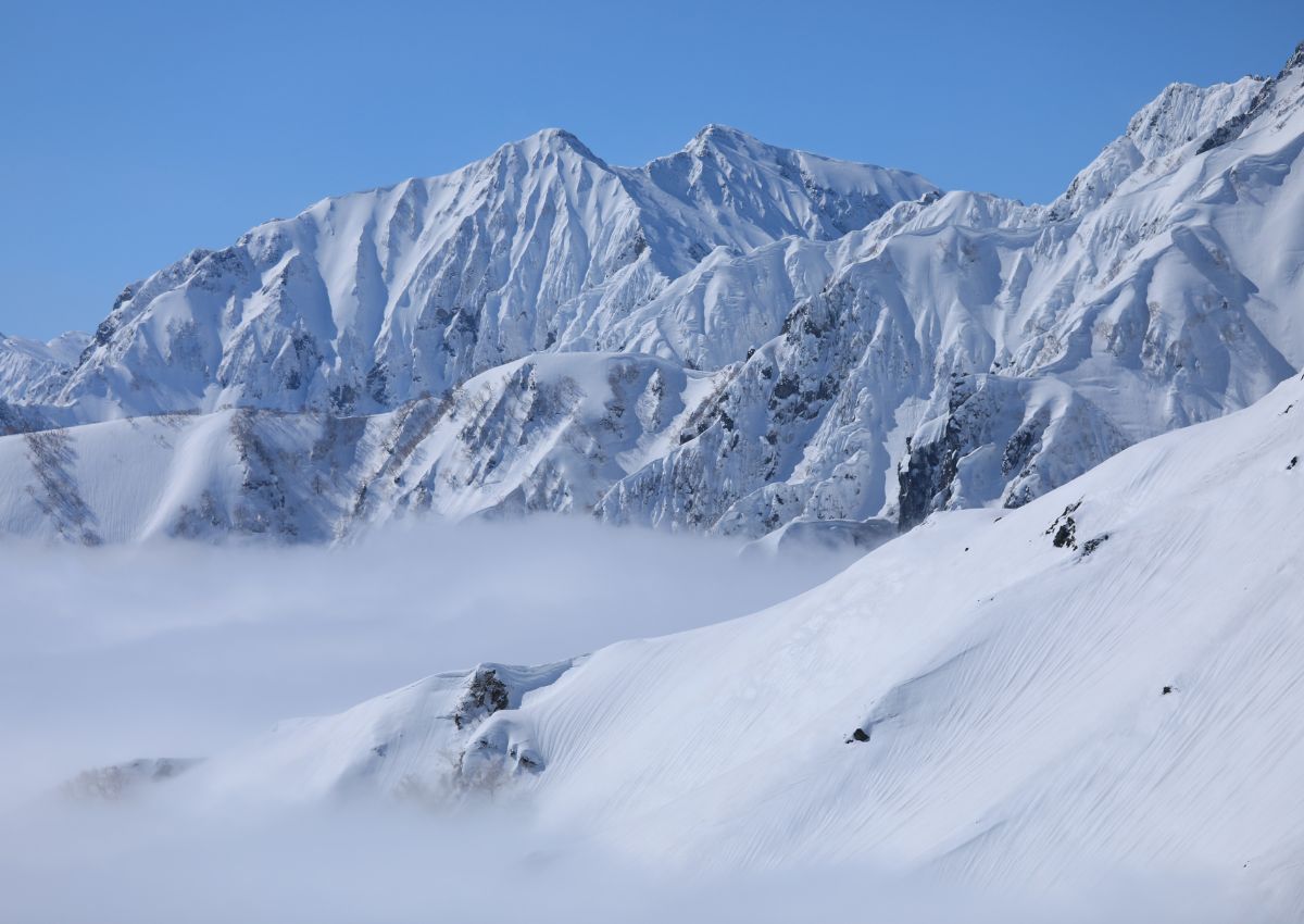Snowcapped peaks of Mount Kashimayari, Hakuba, Japan