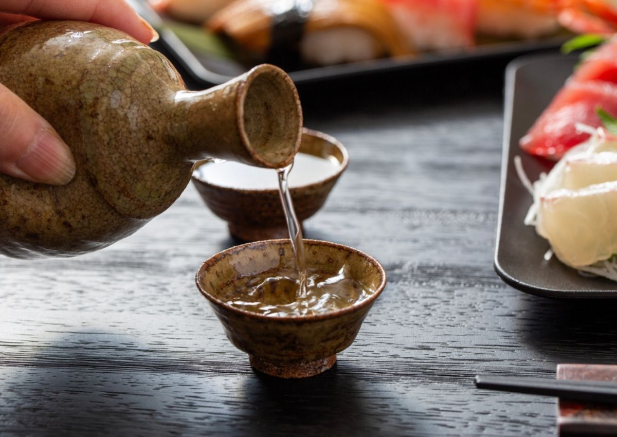 Japanese sake being poured