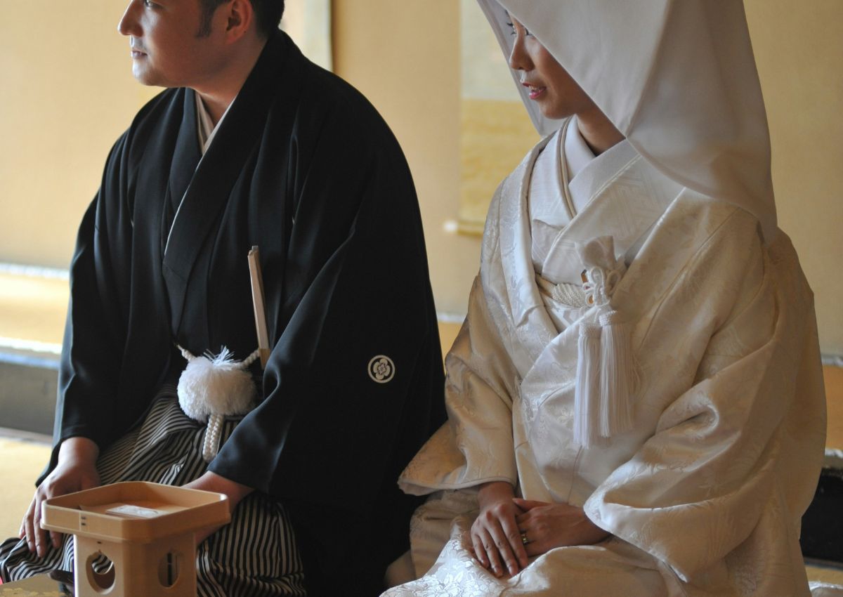 Couple in wedding kimono, Japan