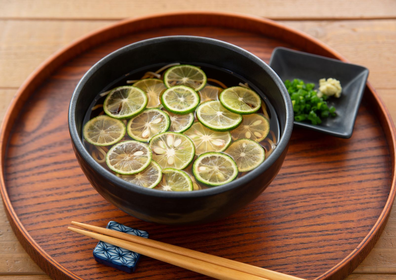 Sudachi (lime) soba, Aizuwakamatsu, Fukushima, Japan