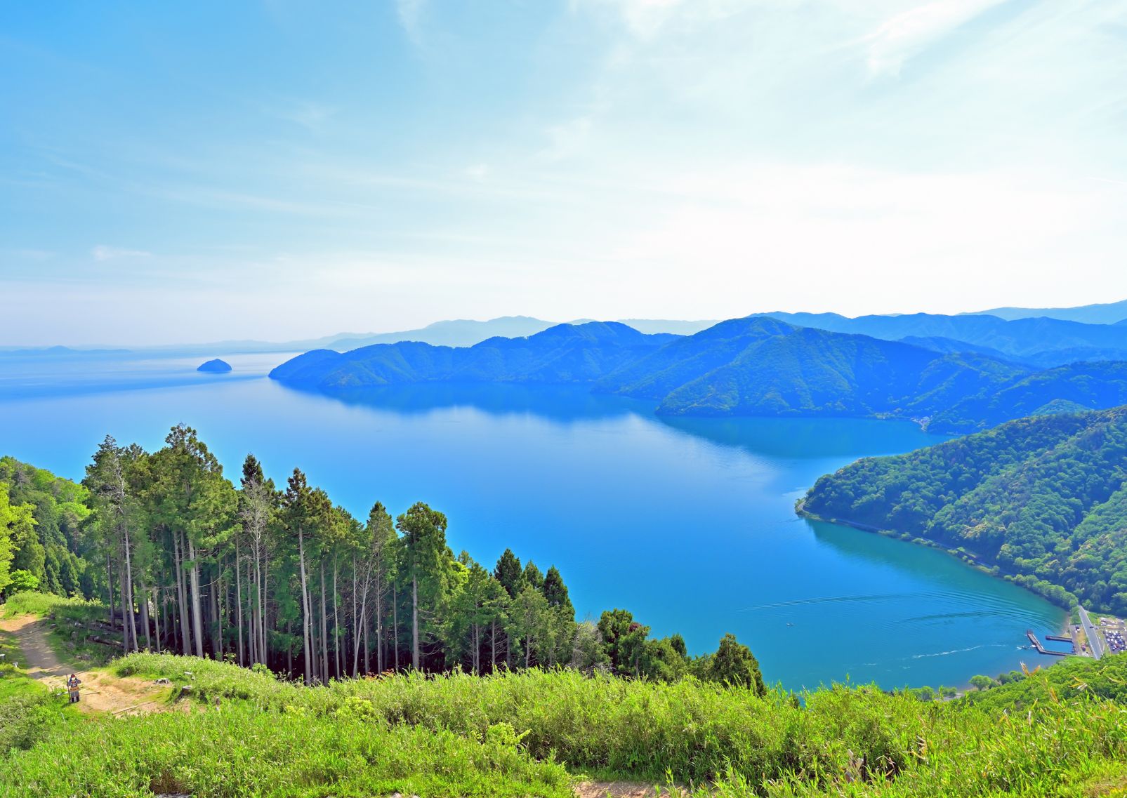  View of Lake Biwa from the mountain top of Shizugatake in Nagahama city