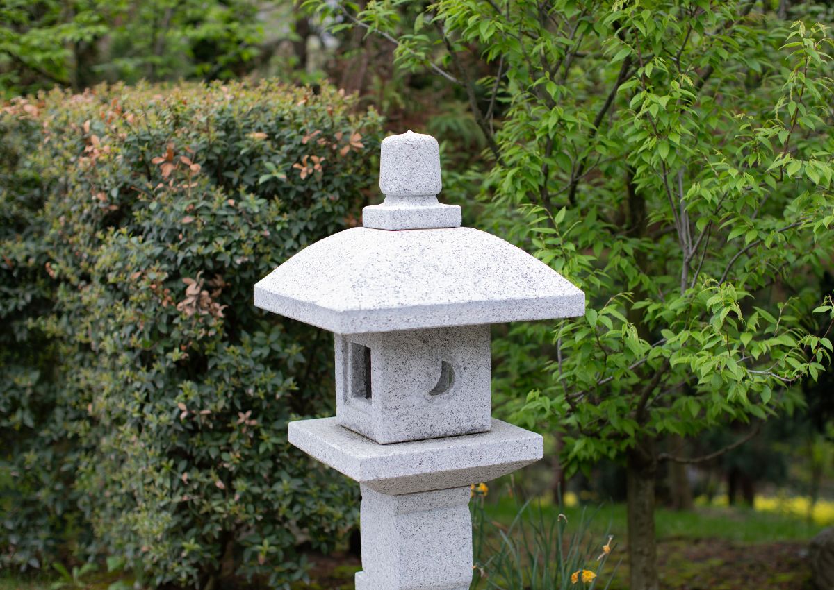Stone lantern in urban garden, Japan