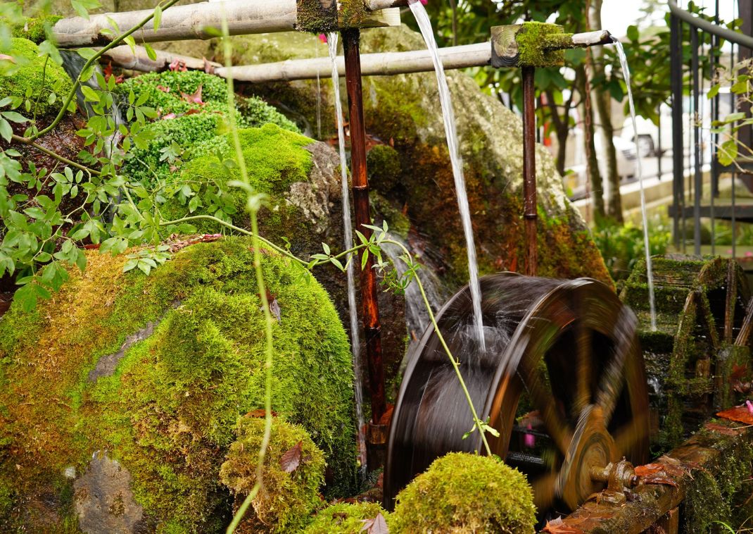 Wooden waterwheels for drinking springwater, Aso, Japan