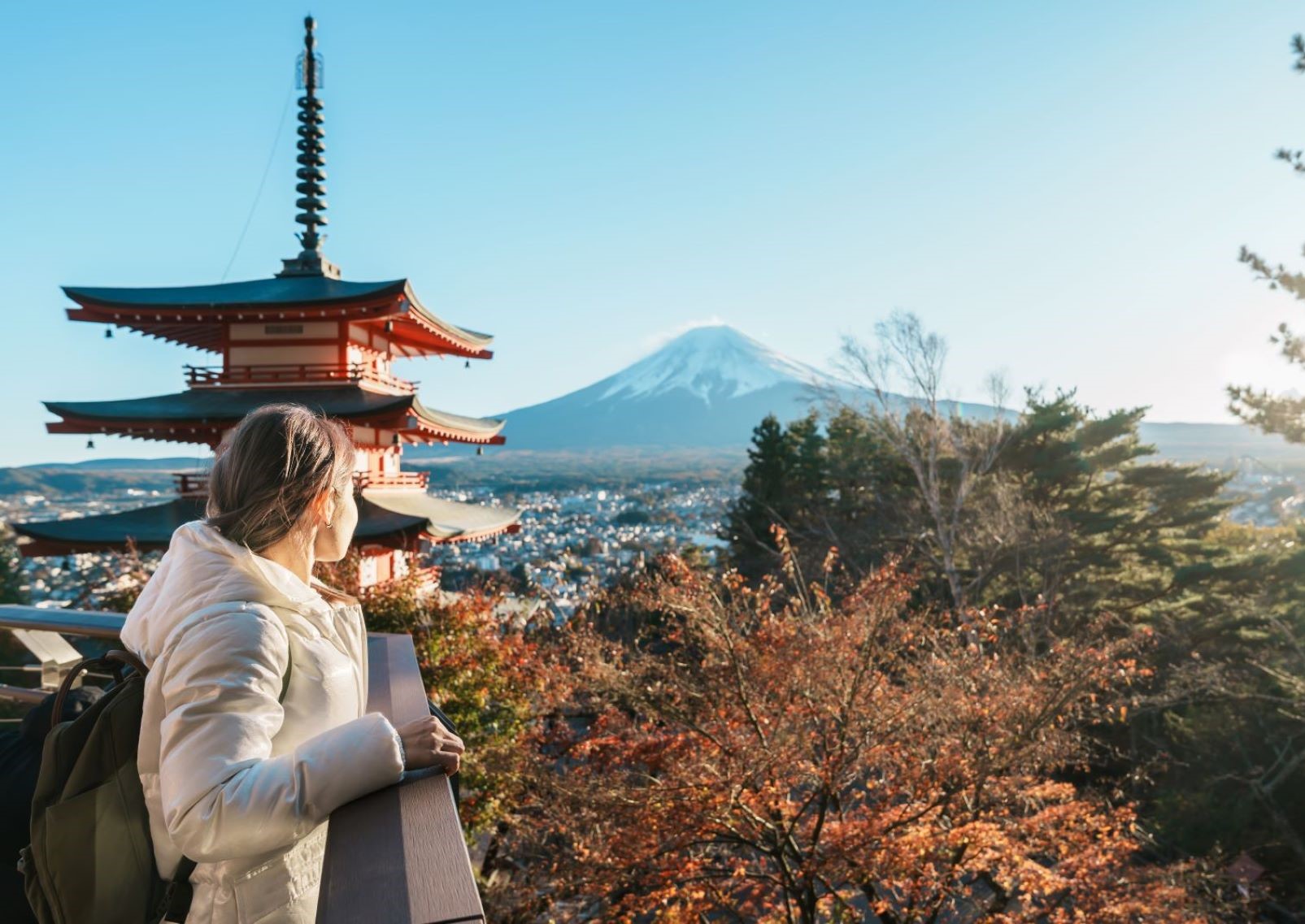 Girl tourist at Mount Fuji, Japan