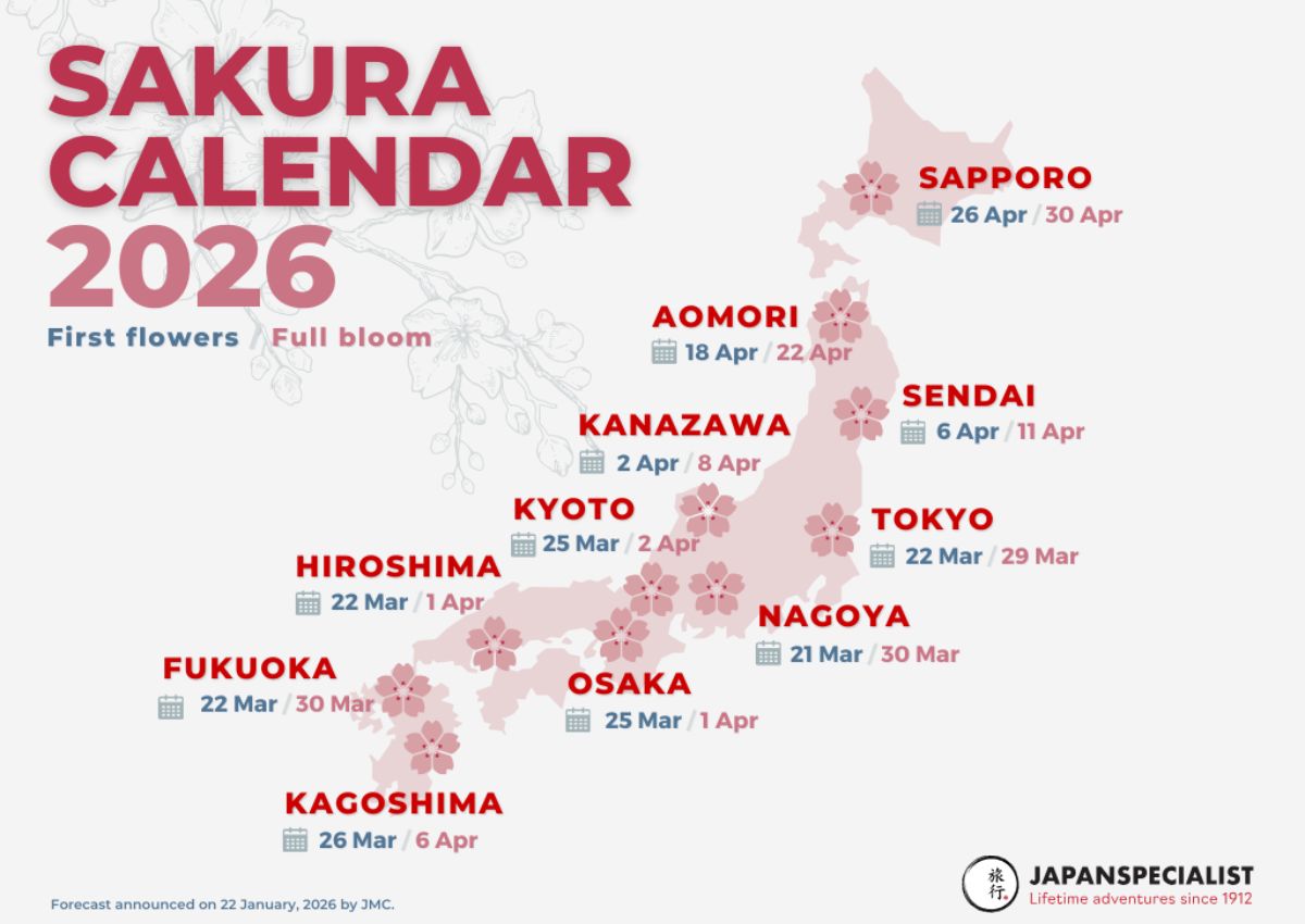 Cherry blossom forecast for Japan 2026
