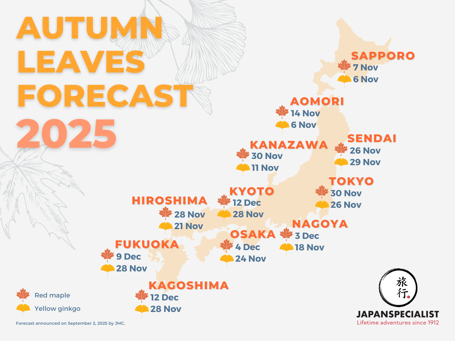  Japan autumn foliage forecast 2025 