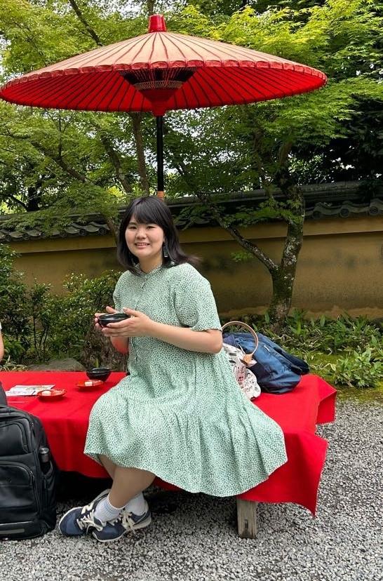 At a Japanese garden's tea house