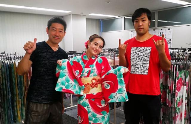 Trying on yukata before Matsuri 