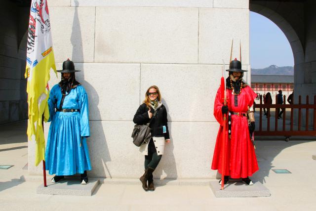 Standing with the guards at Seoul’s Gyeongbokgung Palace
