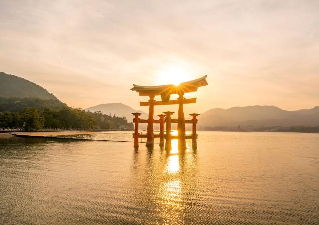 Floating Torii Gate at sunset, Miyajima, Japan