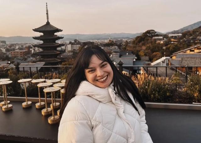 View of the Yasaka Pagoda from K36 Rooftop Bar in Kyoto