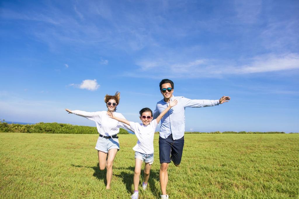 Family on summer trip in Japan