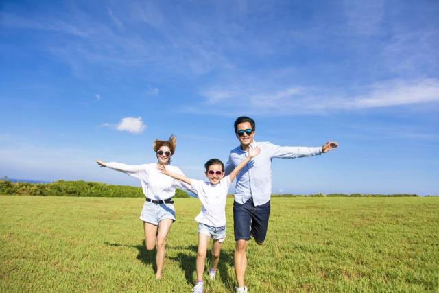 Family on summer trip in Japan