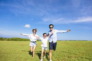 Family on summer trip in Japan
