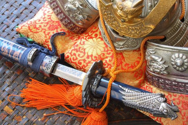 Samurai helmet and sword